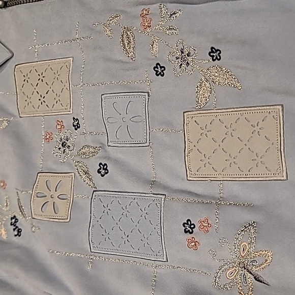 Alfred Dunner Ultra Suede Embroidered Patchwork Zippered Jacket Baby Blue 24W - Picture 9 of 15